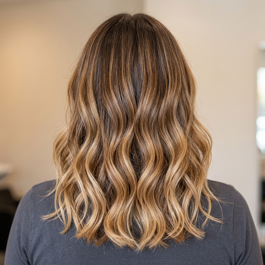 Sun-kissed balayage highlights completed by Vivian Marsh