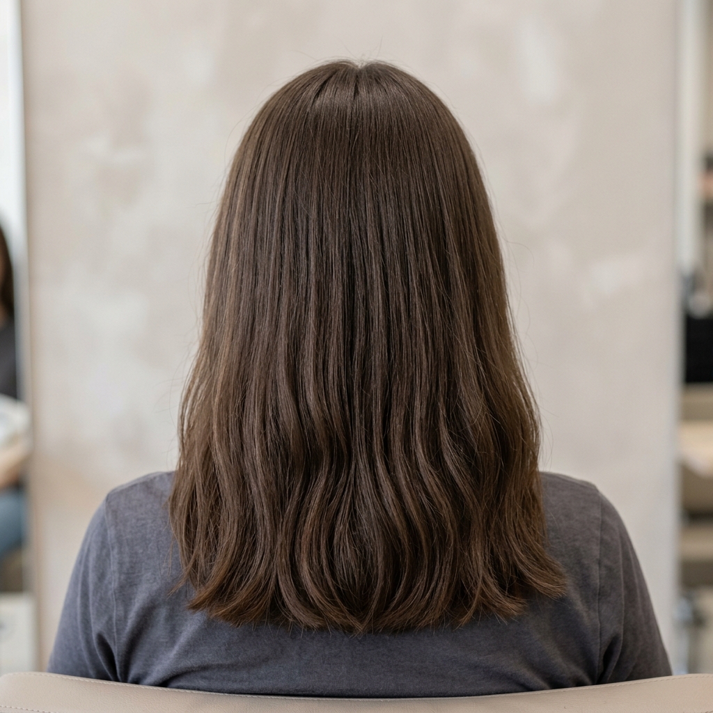 Client's natural base hair color before a balayage transformation