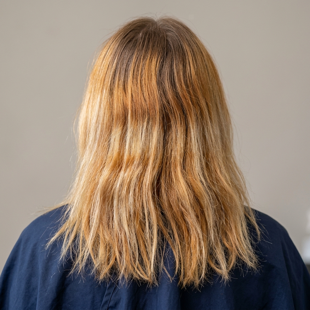 Uneven brassy tone before a color correction service