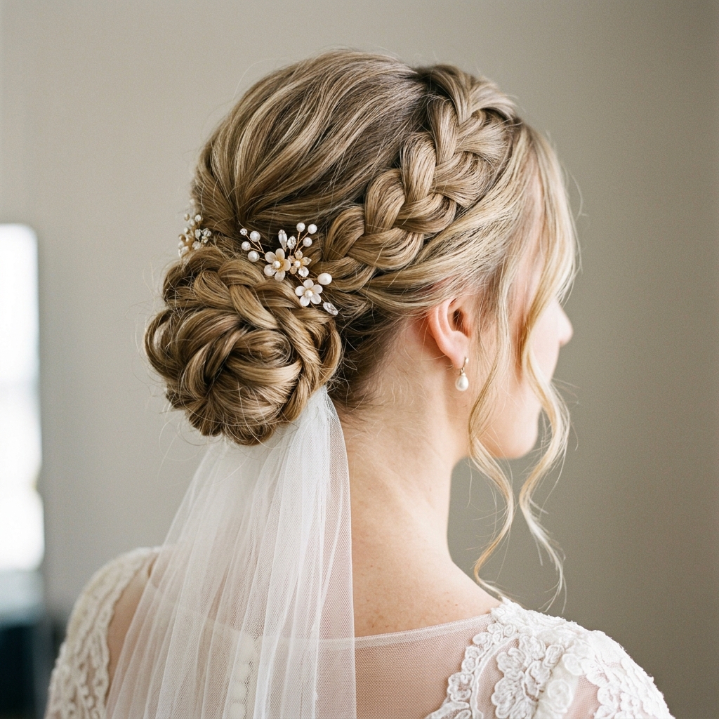 Elegant bridal updo styled by Elena Cross