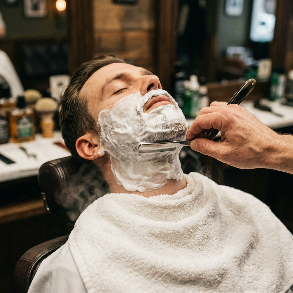 Traditional hot towel straight razor shave by Marcus Doyle