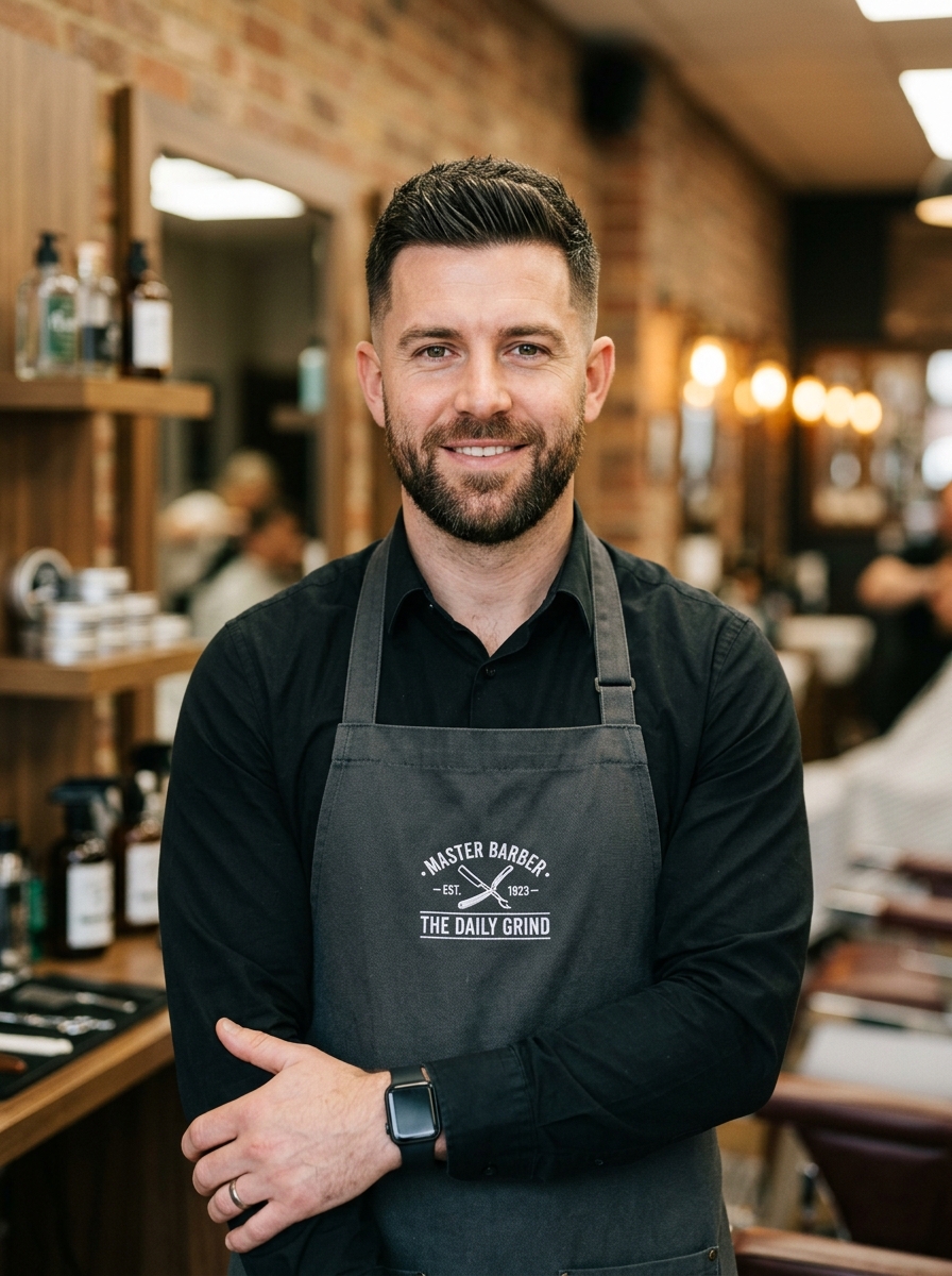 Portrait of Marcus Doyle, Master Barber at Gilded and Grace Salon Co.